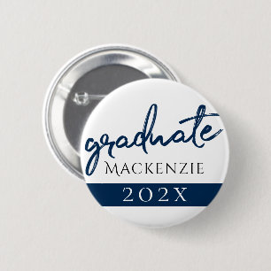 Navy and White Graduate   Chic Deep Blue Script 6 Cm Round Badge