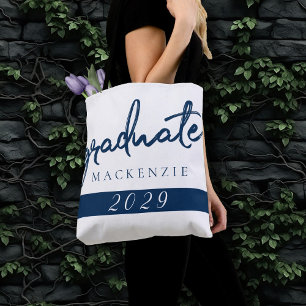 Navy and White Graduate   Modern Dark Blue Brush Tote Bag