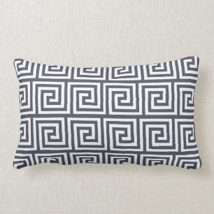 Navy and White Greek Key Pattern Lumbar Pillow