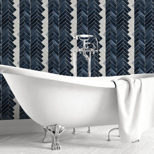 Navy and White Herringbone Chevron Wallpaper
