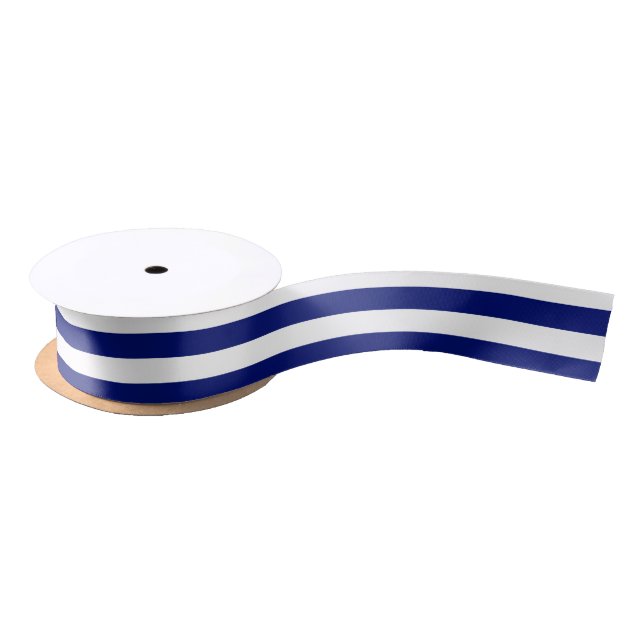 Navy and White Horizontal Stripes Satin Ribbon (Spool)