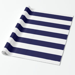 Navy and White Huge Stripe Pattern V Wrapping Paper