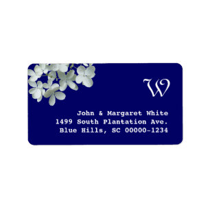 Navy and White Hydrangea Monogram Address Label