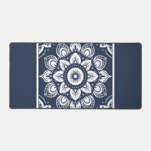 Navy and White Mandala Desk Mat