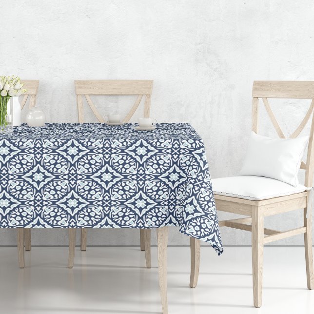 Navy and White Mediterranean Tile Pattern Tablecloth (Creator Uploaded)