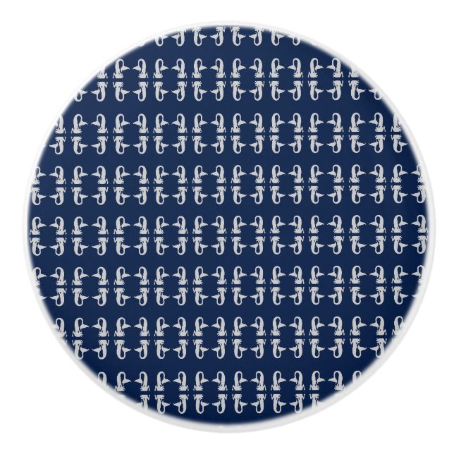Navy and White Mermaid Ceramic Knob (Front)
