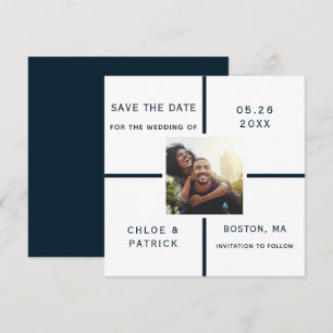 Navy and White Modern Wedding Photo Save The Date