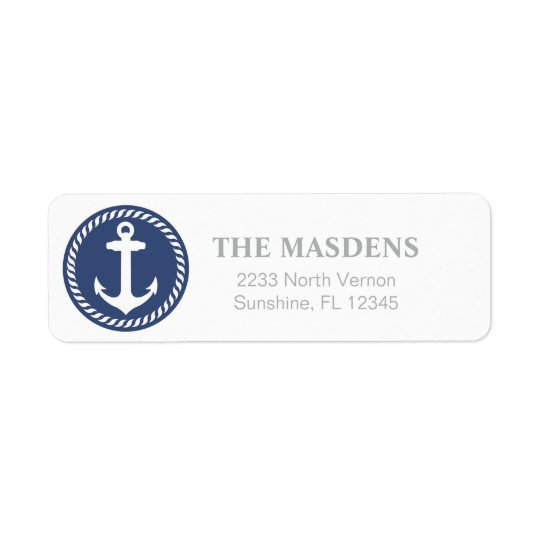 Navy and White Nautical Anchor Design Return Address Label