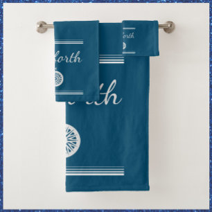 Navy and White Nautical Bath Towel