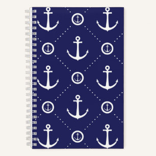 Navy and White Nautical Pattern Spiral Notebook