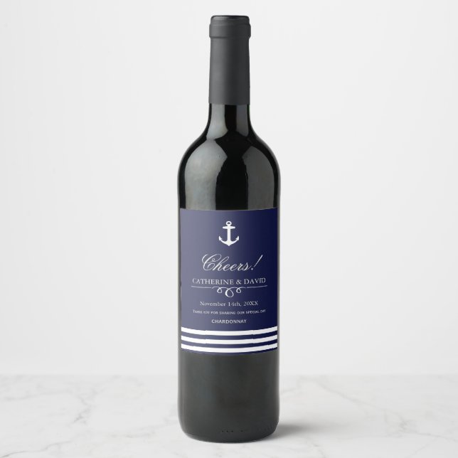 Navy and White Nautical Wine Labels (Front)