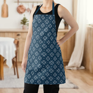Navy and White Nordic Snowflake Pattern Christmas Apron