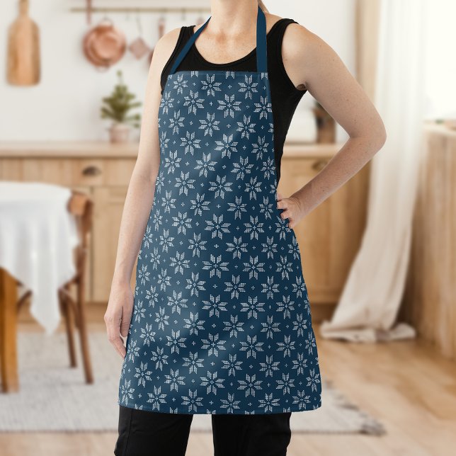 Navy and White Nordic Snowflake Pattern Christmas Apron (Creator Uploaded)