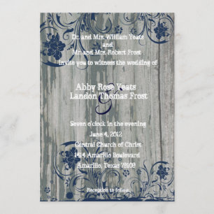 Navy and White Old Wood Wedding Invitation