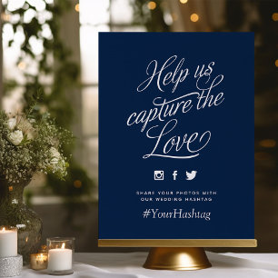 Navy and White Personalised Wedding Hashtag Sign