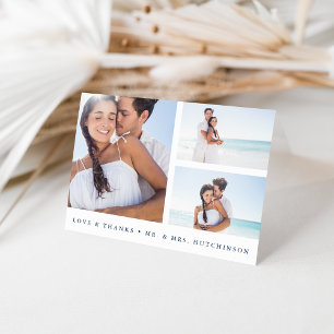 Navy and White Photo Collage Wedding Thank You Card
