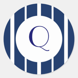 Navy and White Pinstripe Classic Round Sticker