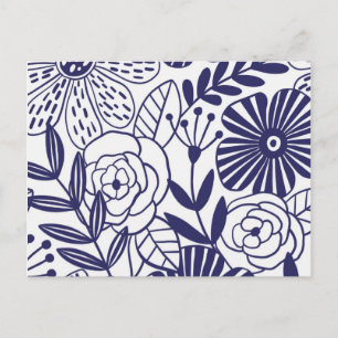 Navy and White Pop Art Flower Pattern Postcard
