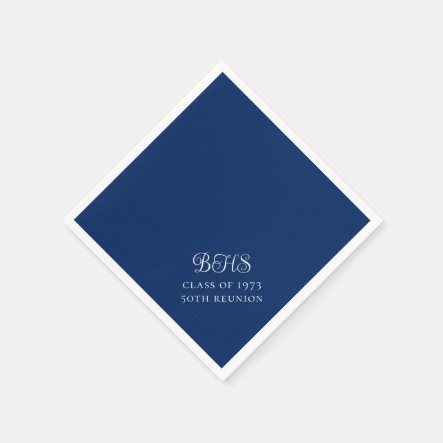 Navy and White School Initial Class Reunion Napkin (Corner)