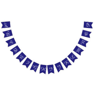 Navy and White Script Letters Custom Bunting