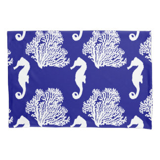 Navy And White Seahorse Coastal Pattern Pillowcase
