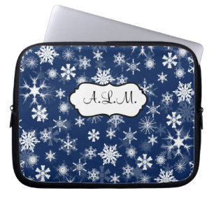 Navy and White Snowflakes Laptop Sleeve