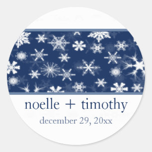Navy and White Snowflakes Wedding Sticker