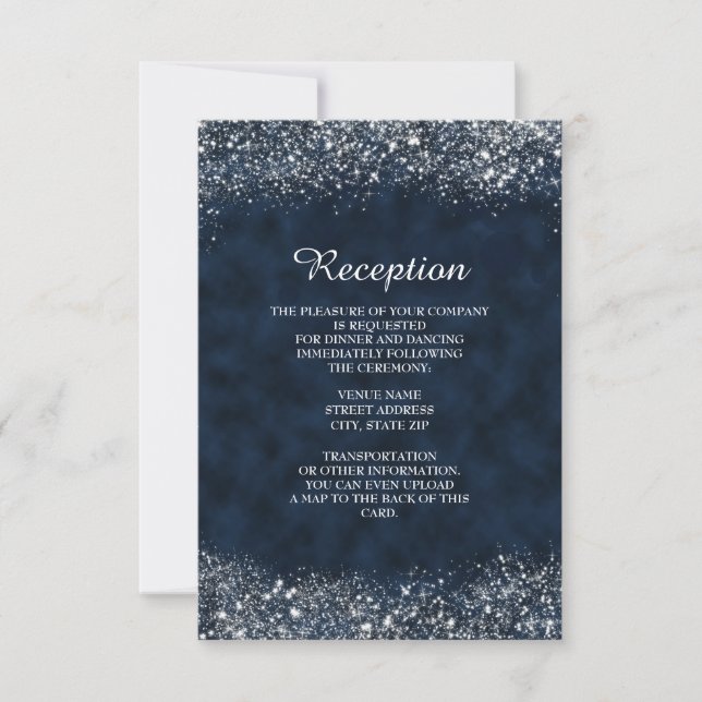 Navy and White Stardust Reception Invitation (Front)