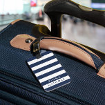 Navy and White Stripe Personalised Luggage Tag<br><div class="desc">Clean,  modern navy and white stripes,  fully customisable with name and contact details. Never lose track of your bag again!</div>