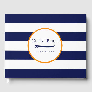 Navy and White Stripe Surf Design Vacation Rental Guest Book