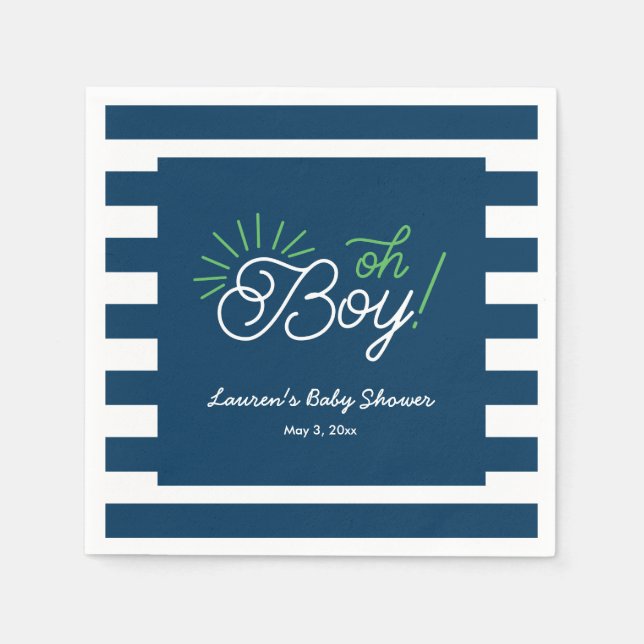 Navy and White Striped Baby Shower Napkins (Front)