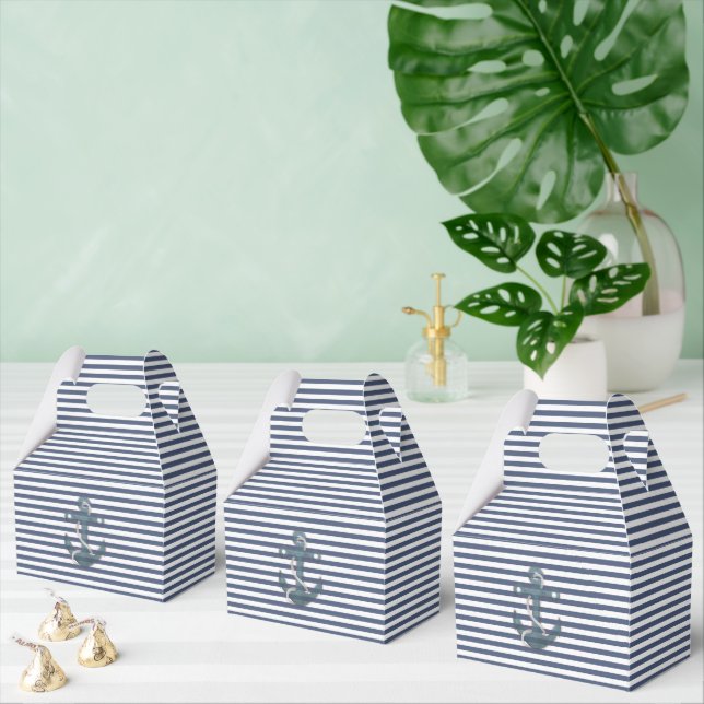 Navy and White Striped With Anchor Favour Box (Multiple)