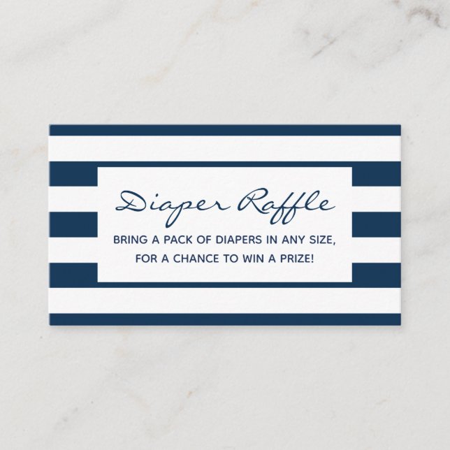 Navy and White Stripes Baby Shower Diaper Raffle Enclosure Card (Front)