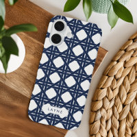 Navy and White Summer Basketweave Pattern