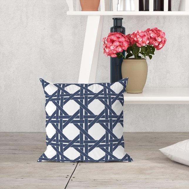 Navy and White Summer Basketweave Pattern Cushion (Creator Uploaded)