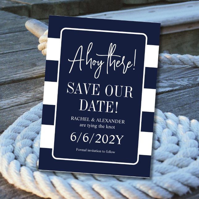 Navy and White Tying the Knot Nautical  Save The Date (Creator Uploaded)