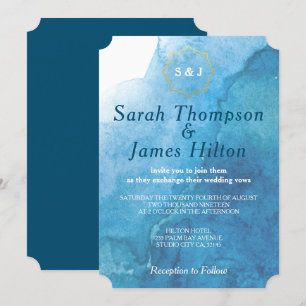 Navy and White Watercolor Beach Wedding Invitation