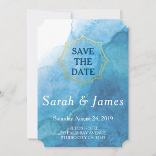 Navy and White Watercolor Beach Wedding Save The Date