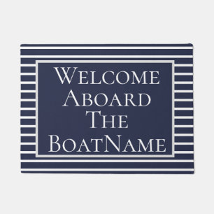Navy and White Welcome Aboard Boat Doormat