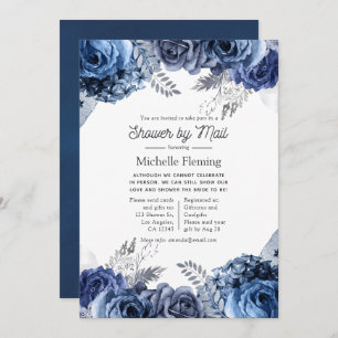 Navy and White with Silver Baby Shower by Mail Invitation