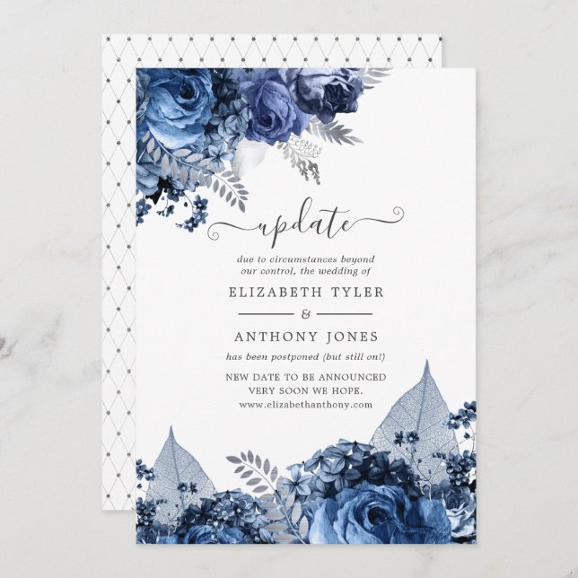 Navy and White with Silver Foil Wedding Update Invitation (Front/Back)