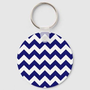 Navy and White Zigzag Key Ring