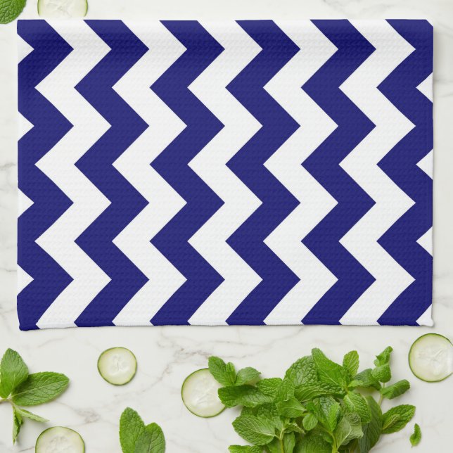 Navy and White Zigzag Tea Towel (Folded)
