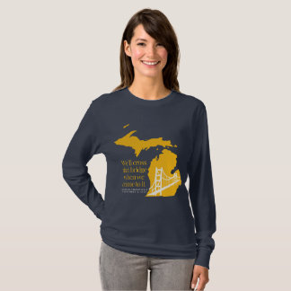 Navy and yellos long sleeve Mackinac bridge t-shir T-Shirt