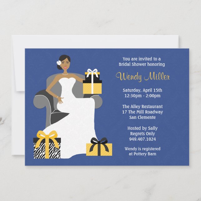 Navy and Yellow Bridal Shower Invitation (Front)