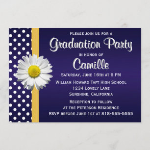 Navy and Yellow Daisy Graduation Party Invitation