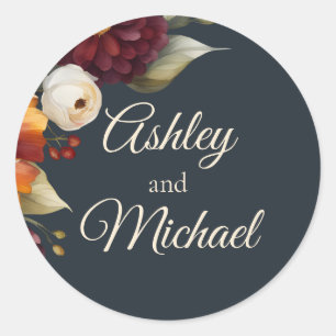 Navy and Yellow Fall Wildflower Classic Round Sticker