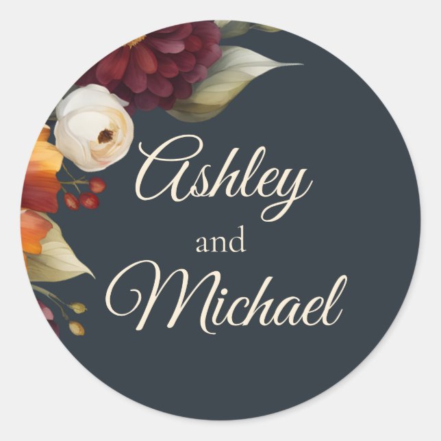 Navy and Yellow Fall Wildflower Classic Round Sticker (Front)