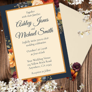 Navy and Yellow Fall Wildflower Wedding Invitation