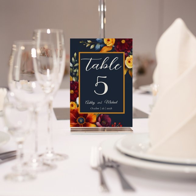 Navy and Yellow Fall Wildflower Wedding Table Number (Creator Uploaded)